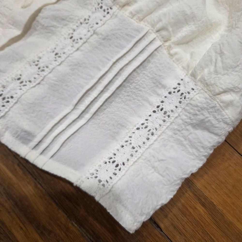 H&M Lace-Detail Crêped Blouse White Puff Sleeve Top - Picture 9 of 10